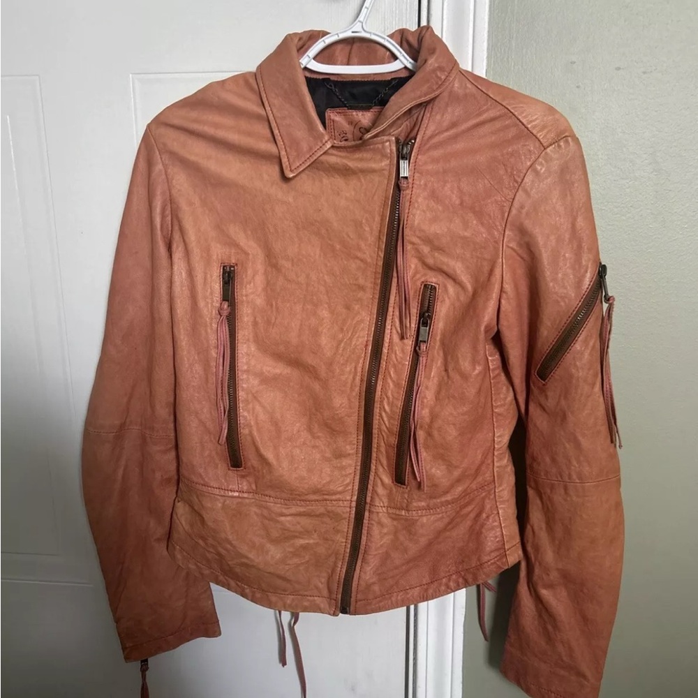Diesel Tan Leather Moto Jacket Asymmetrical Zipper